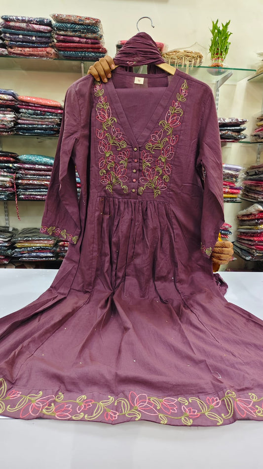 Purple fully thread work three piece set (A548)