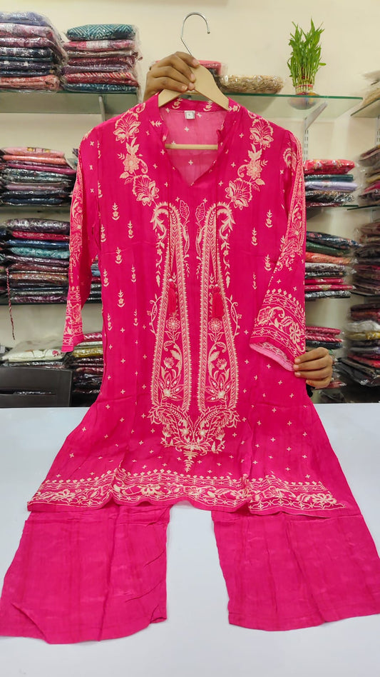 Pink pure crape digital print two piece cordset  (A613)