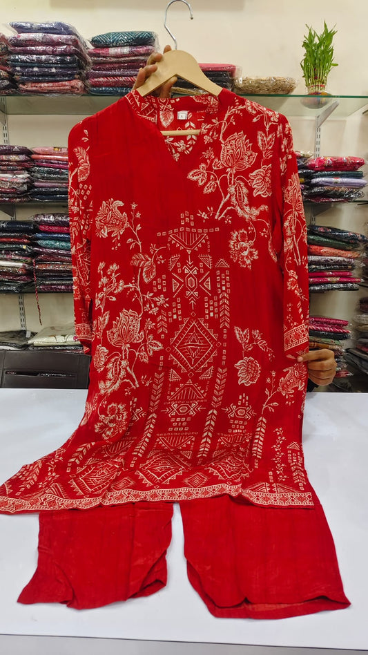 Orange pure crape digital print two piece cordset (A614)