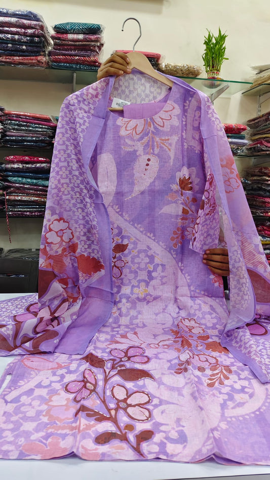 Lilac pure cotton linen three piece set (A626)