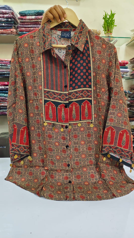 Pure mul silk ajrakh shirt till 46 size (A616)