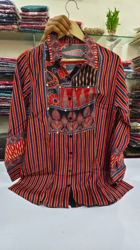 Pure mul silk ajrakh shirt till 46 size (A617)
