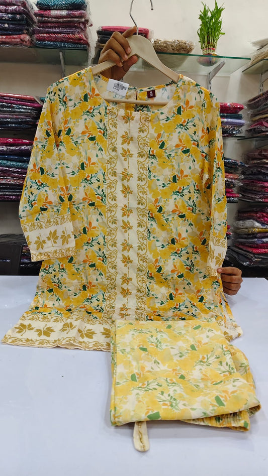 Lime yellow digital print two piece cordset (A627)