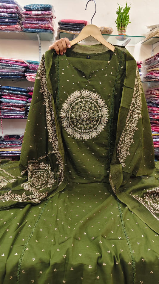 Green pure cotton line three piece set (A643)