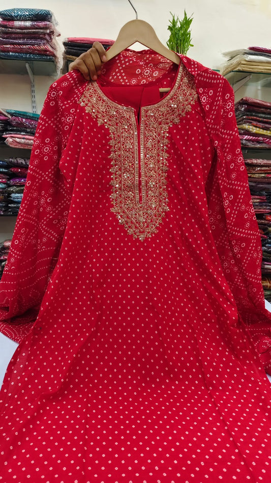 Red bandani pure cotton three piece set (A662)