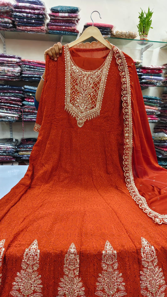 Orange colour pure Georgette with heavy work three piece set (A644)