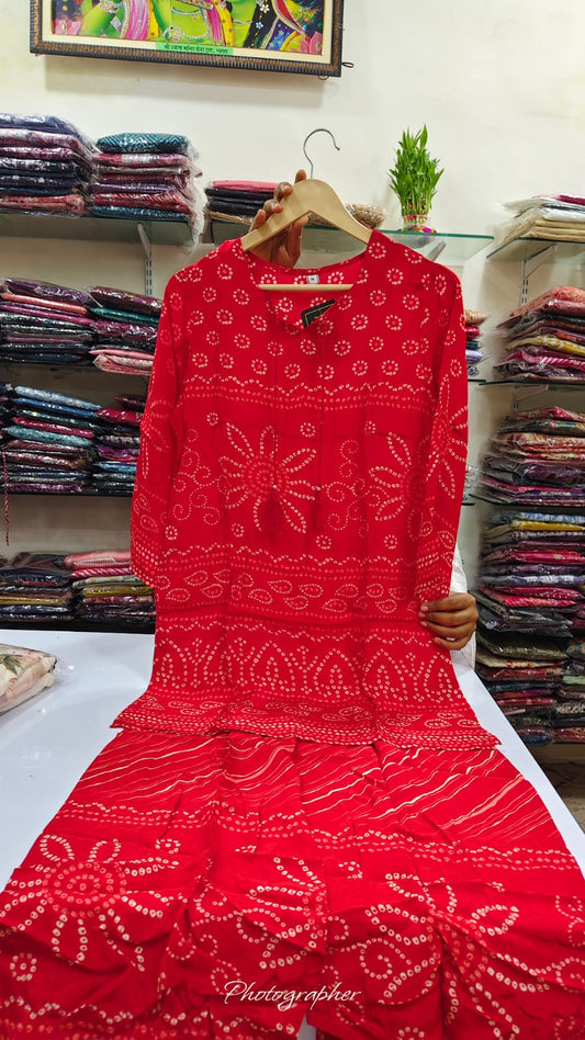 Cherry red pure crape bandani print two piece cordset (A684)