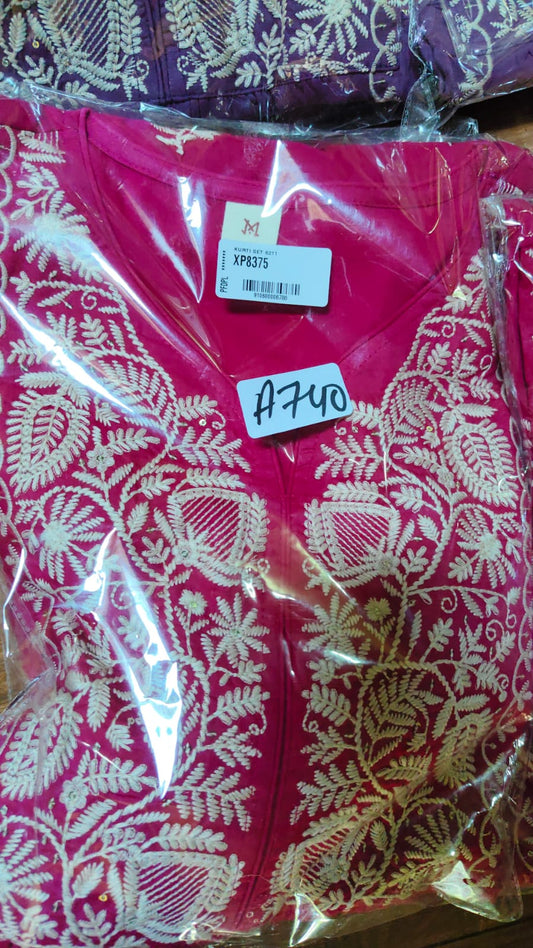 Rani pink fully embroidered three piece set (A740)