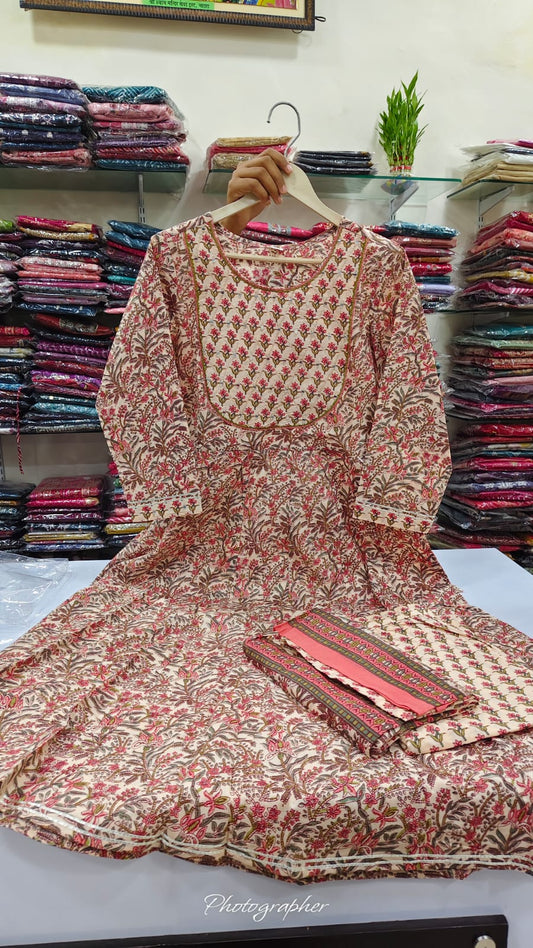 Jaipuri print pure cotton three piece set (A733)