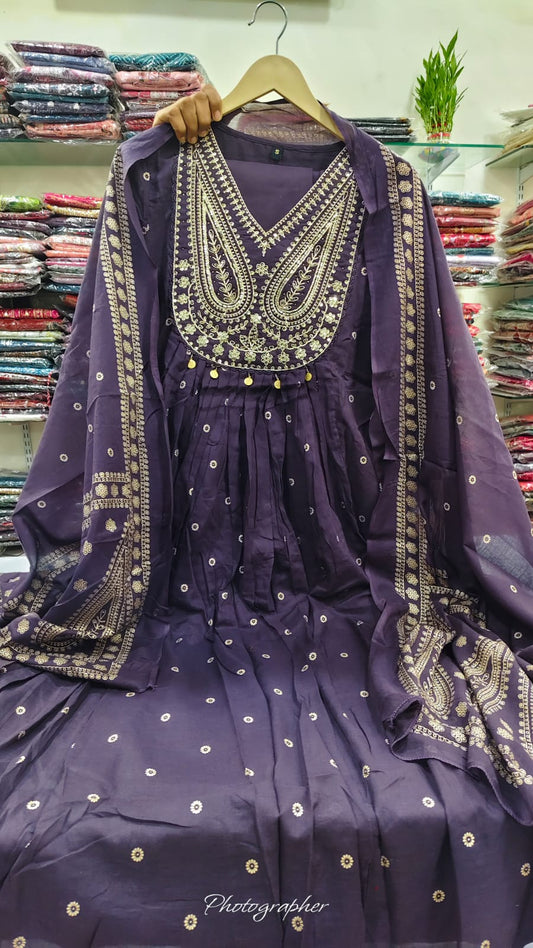 Purple pure cotton Aline  pattern three piece set (A780)