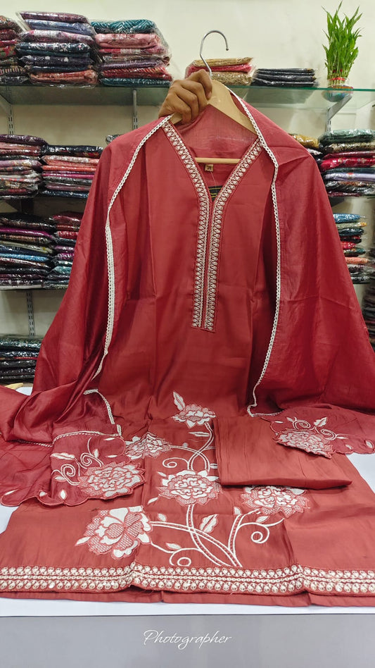 Pink Roman silk three piece set (A772)