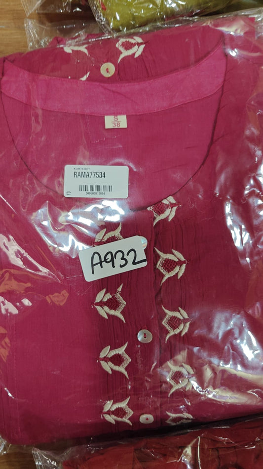 Pink crush mul cotton fully thread work two piece cordset (A932)