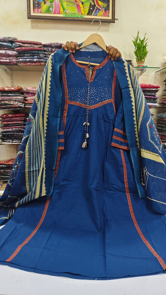 Blue pure cotton three piece set (A952).