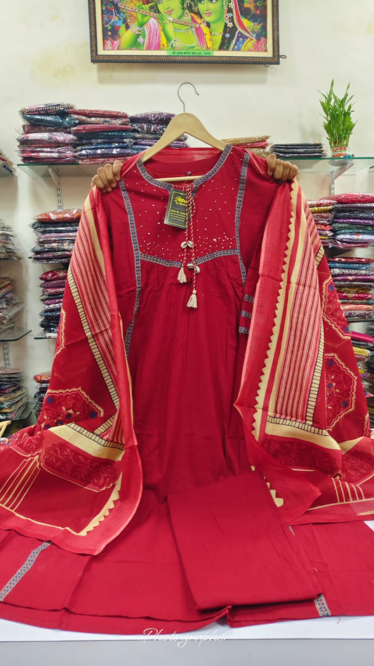 Cherry red pure cotton three piece set (A945)