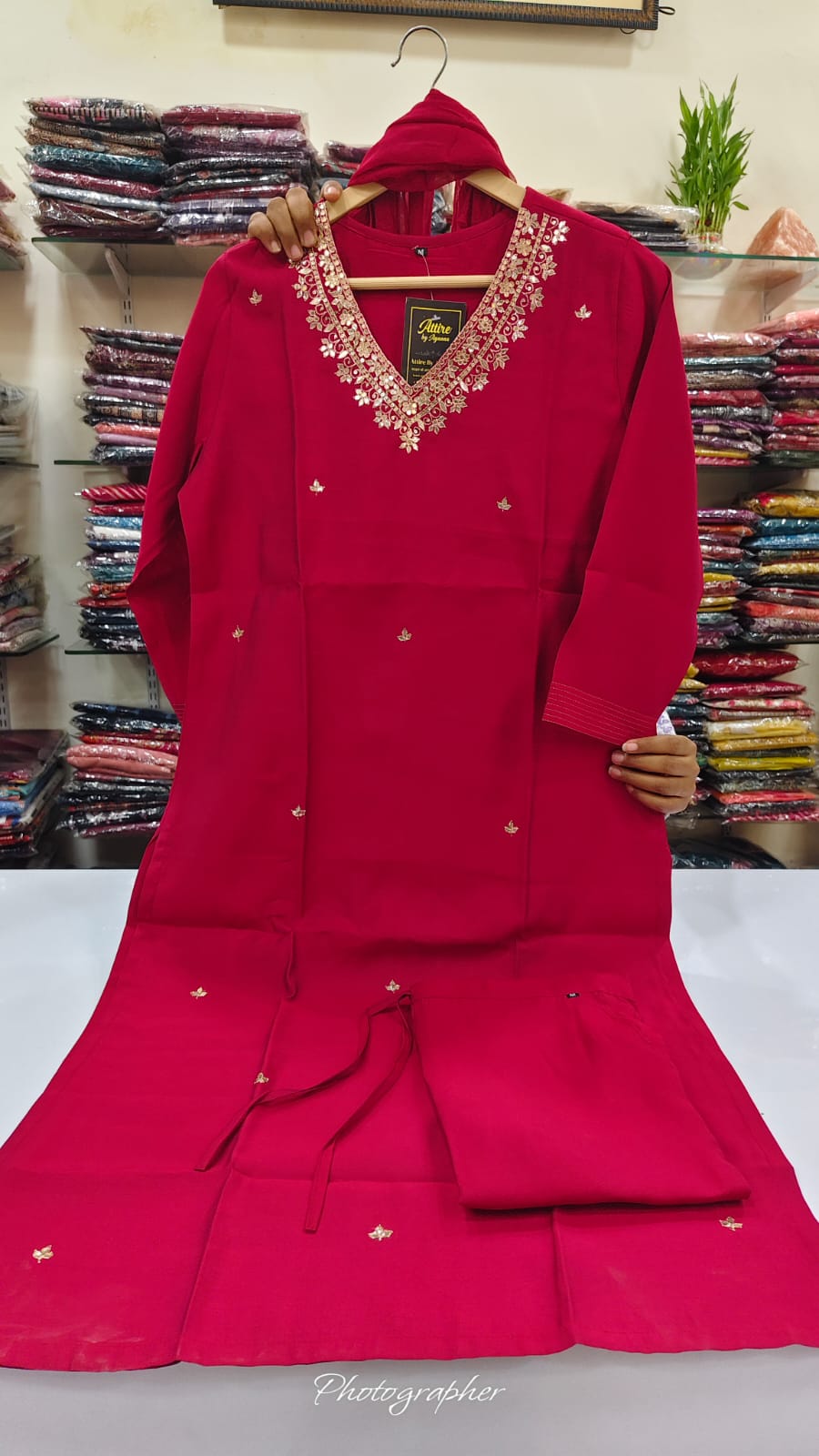 Rani pink pure muslin three piece set (A1143)