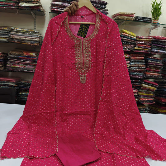Pink bandani pure mul silk three piece set (A941)