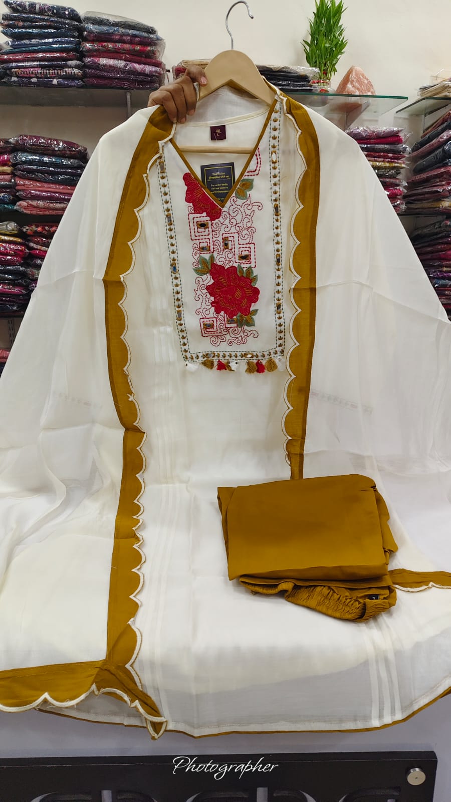 Off white with farshi salwar three piece set (A972)