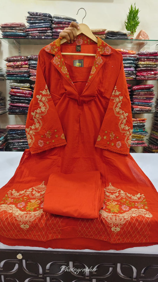 Orange pure cotton two piece cordset (A1181)