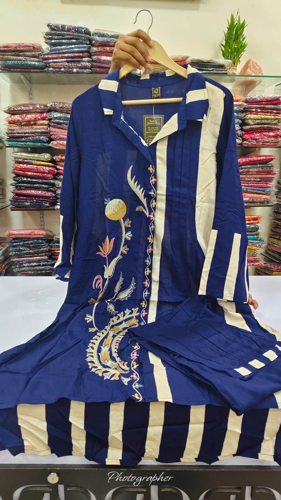 Blue cotton modal with afgani bottom two piece cordset (A980)