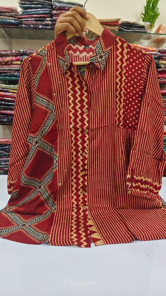 Crape ajrakh shirt (A901)