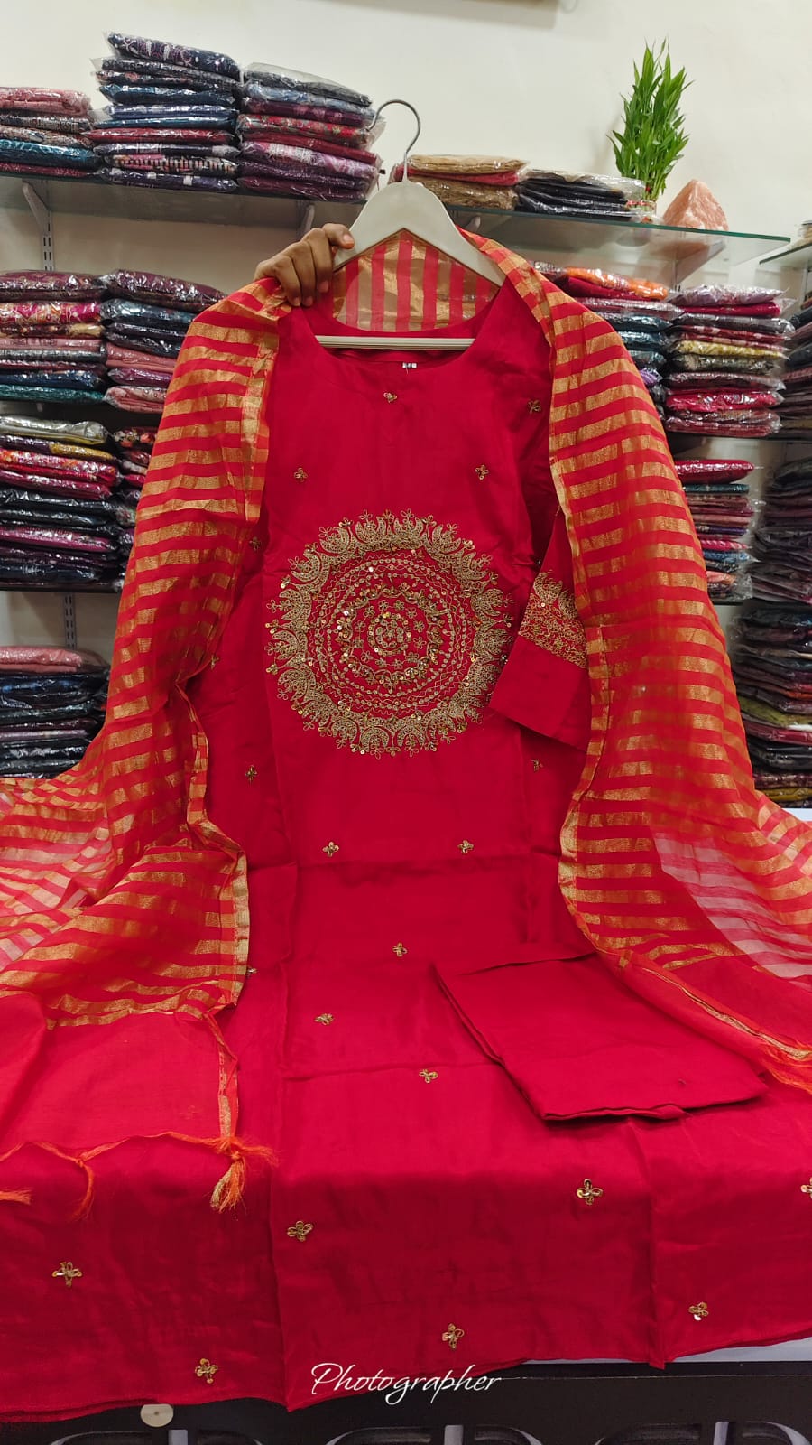 Orange mul chanderi three piece set (A912)