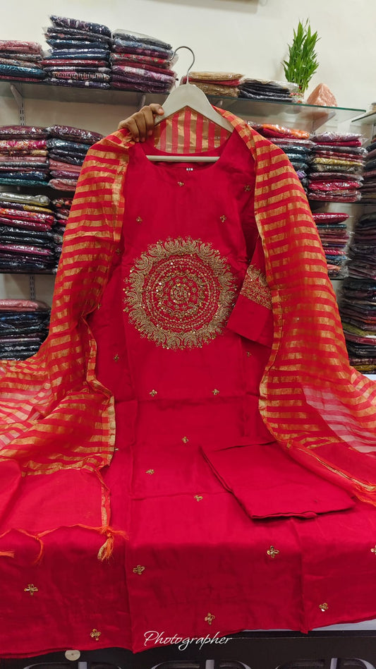 Orange mul chanderi three piece set (A912)