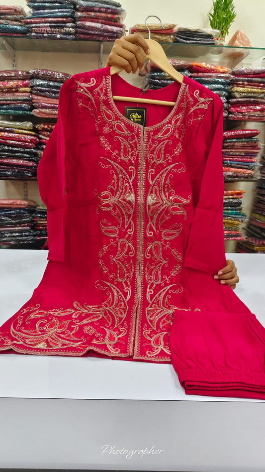 Bright pink pure muslin two piece cordset (A915)