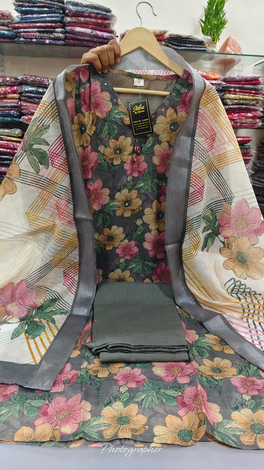 Green cotton linen three piece set (A536)