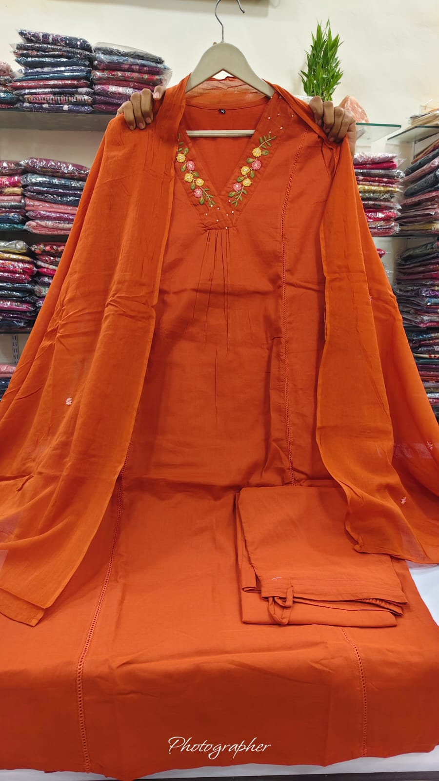 Orange pure cotton three piece set (A541)
