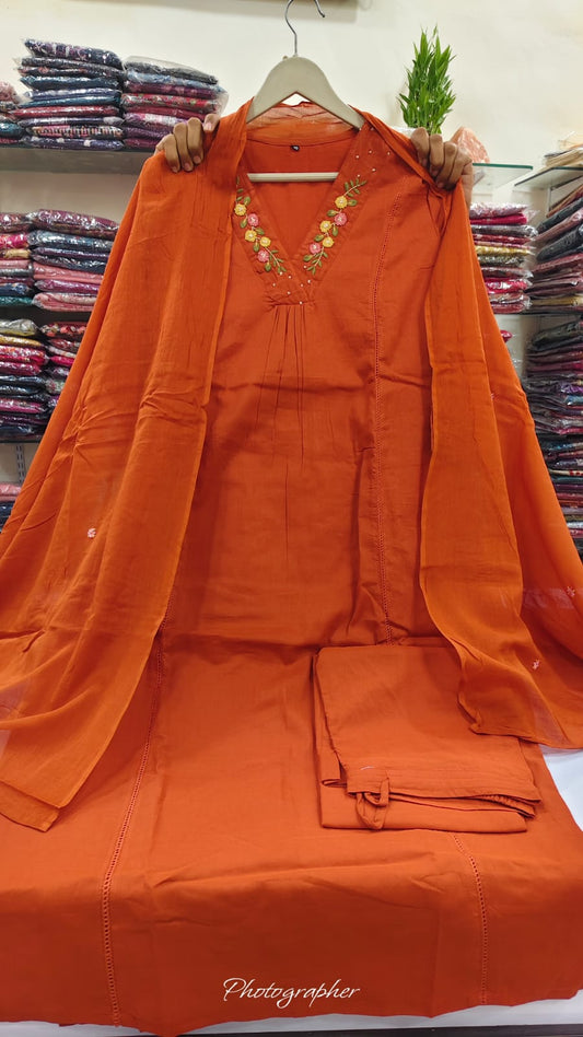 Orange pure cotton three piece set (A541)