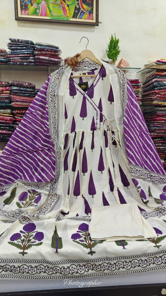 Pure cotton Angrakha pattern three piece set (A503)