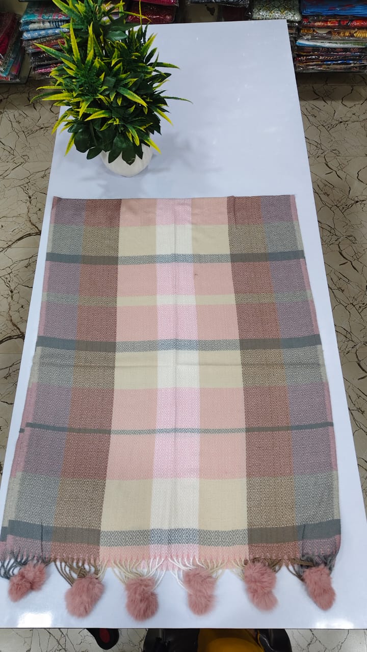 Premium imported long check  warm stole withpompom tassel   (Z27)