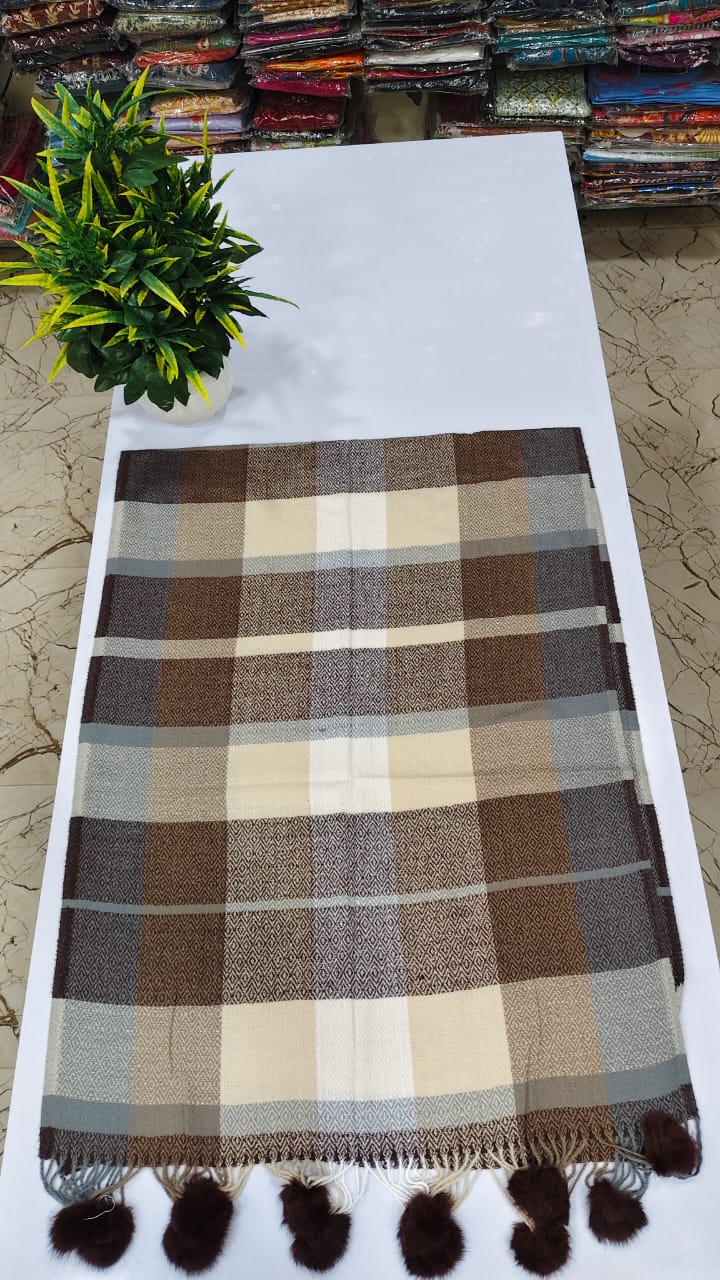 Premium imported long check  warm stole withpompom tassel   (Z27)