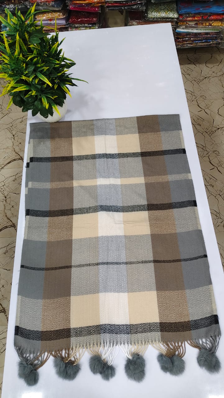 Premium imported long check  warm stole withpompom tassel   (Z27)
