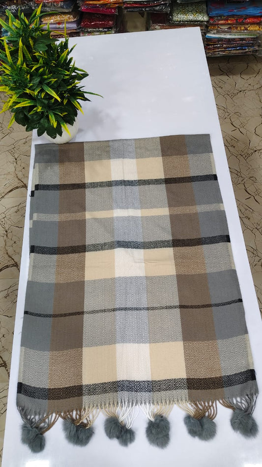 Premium imported long check  warm stole withpompom tassel   (Z27)