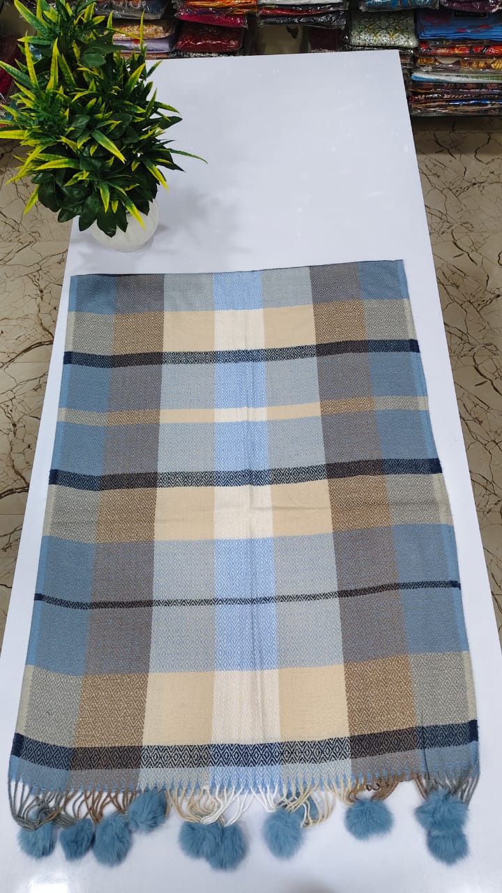 Premium imported long check  warm stole withpompom tassel   (Z27)