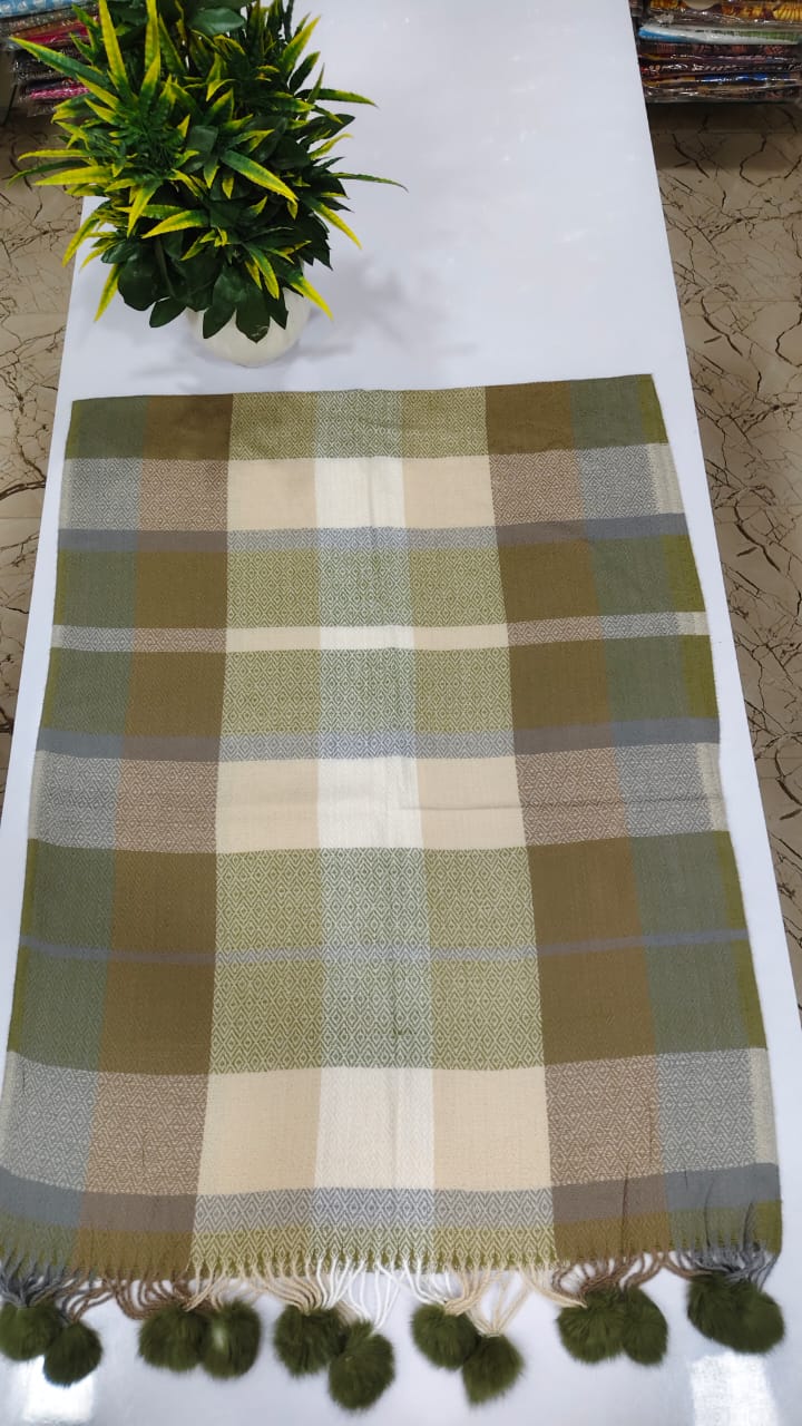 Premium imported long check  warm stole withpompom tassel   (Z27)