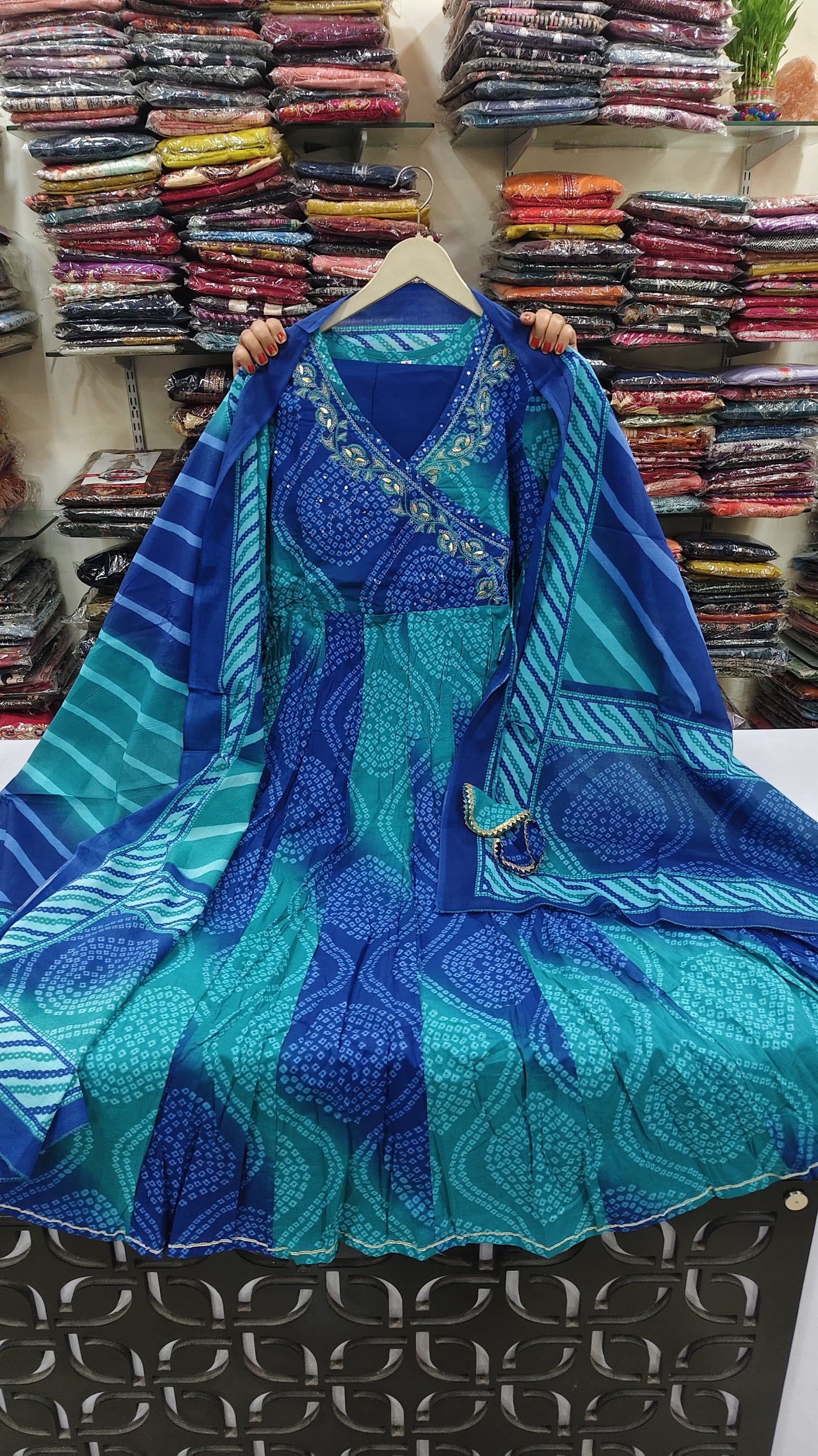 Blue with firozi pure cotton three piece set (A1320)