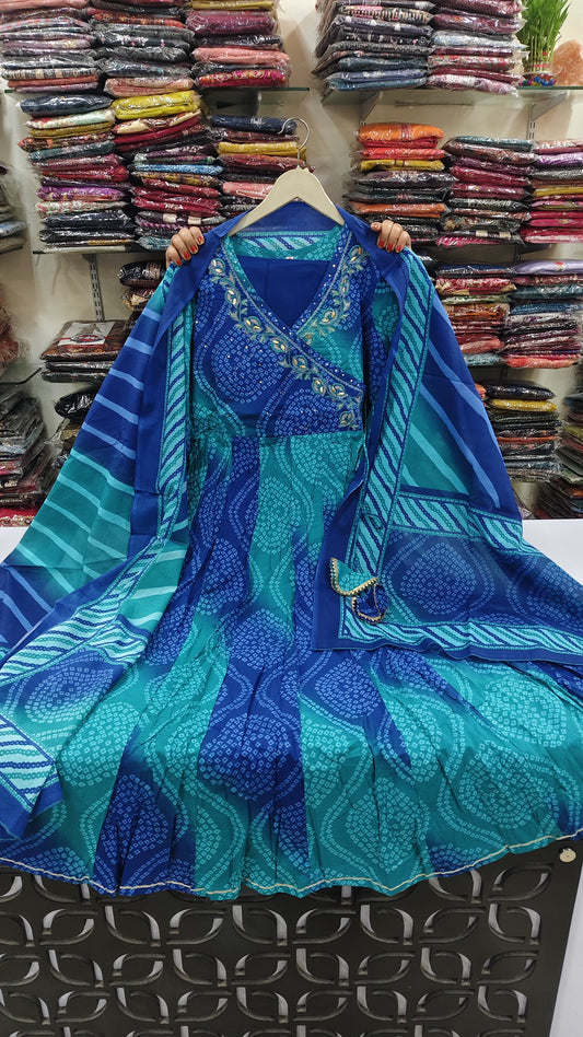 Blue with firozi pure cotton three piece set (A1320)