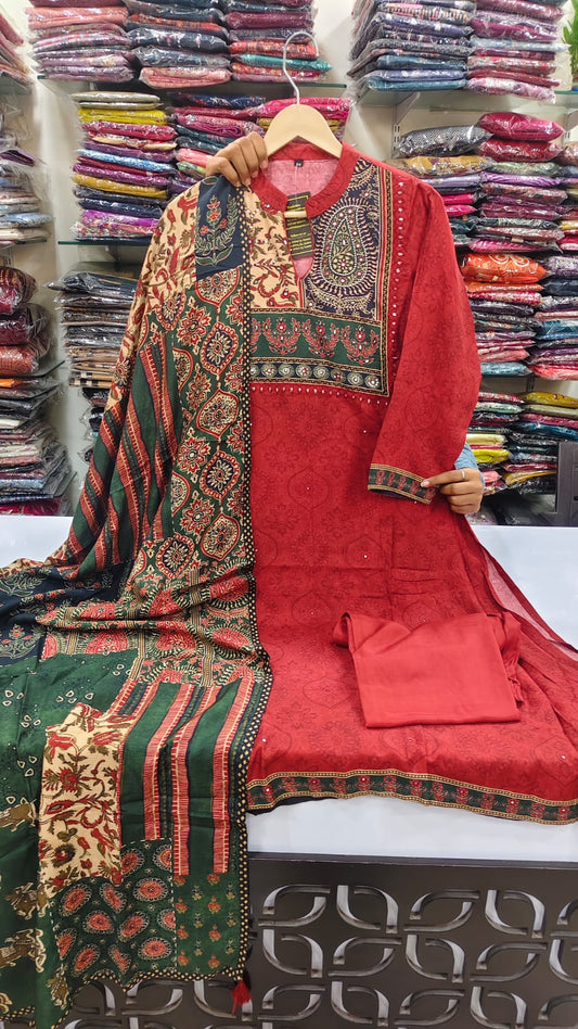 Pure crape silk three piece set (A1410)