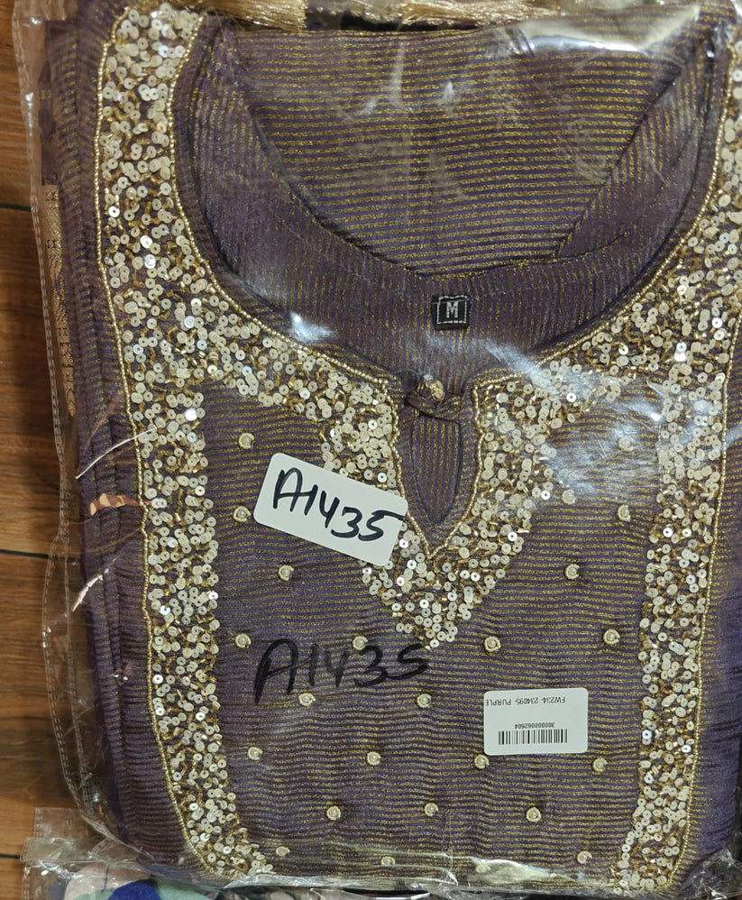 Purple pure tissue with lining three piece set (A1435) – Attire By Ayaana