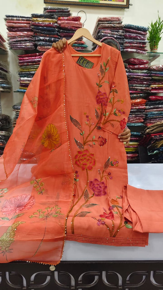 Pure muslin with a lining three piece set (A1483)