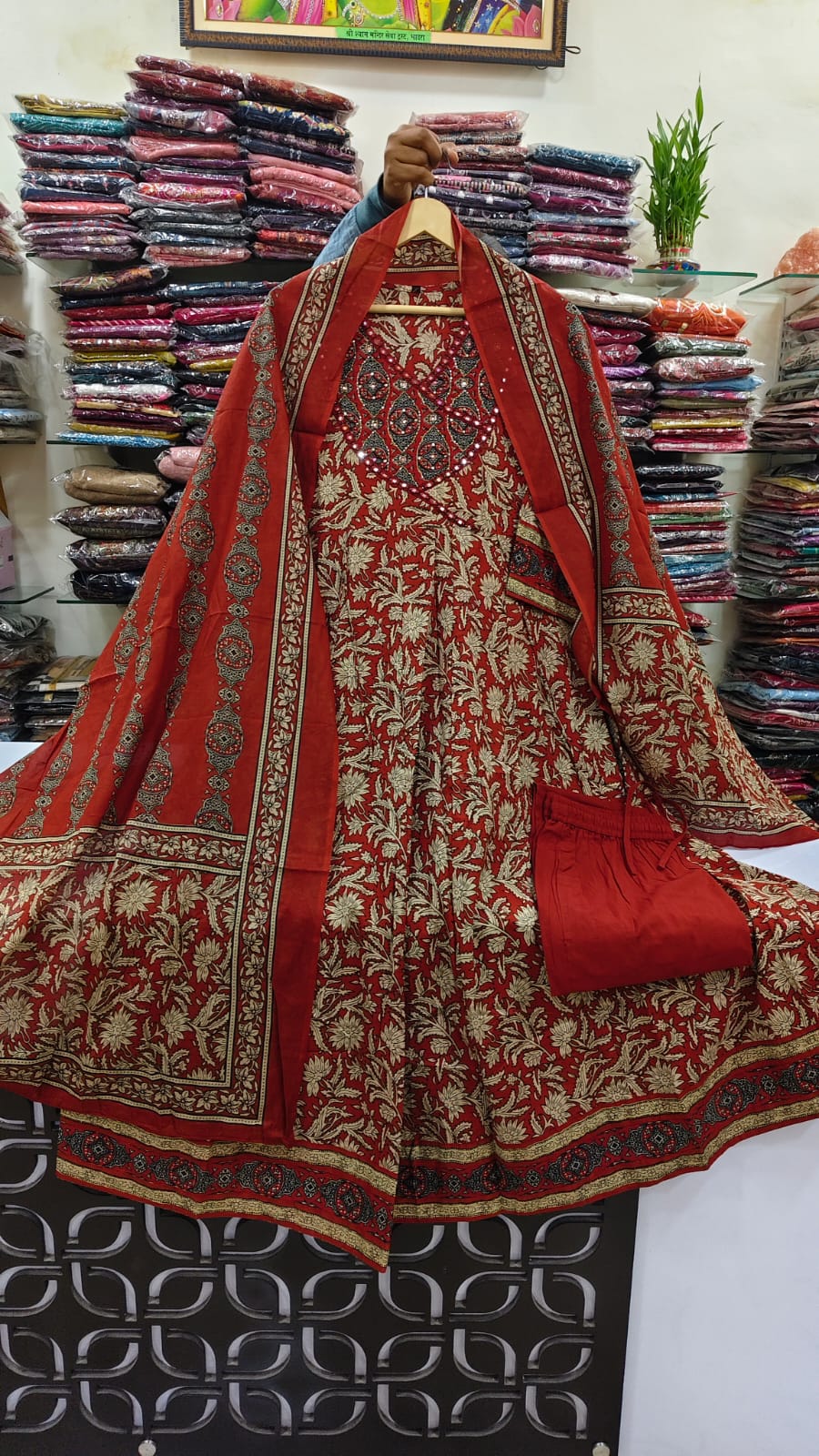 Pure cotton kalamkari flared three piece set (A1617)