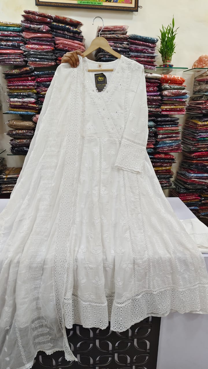 White mul cotton fully embroidered three piece set (A1610)