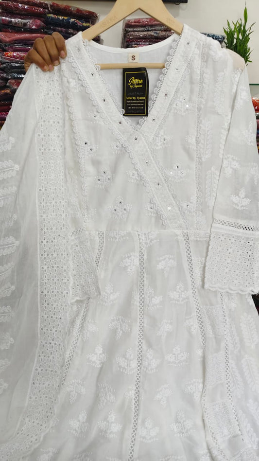 White mul cotton fully embroidered three piece set (A1610)