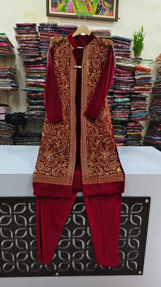 Premium velvet twopiece set with detachable shrug (B42)