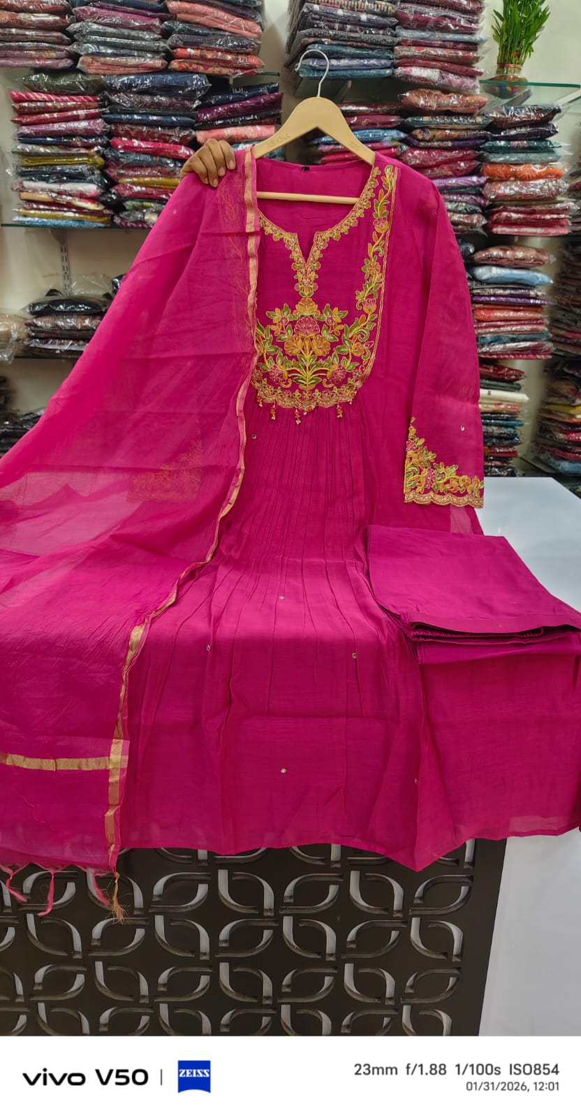 Pure mul chanderi full hand work three piece set (A1772)