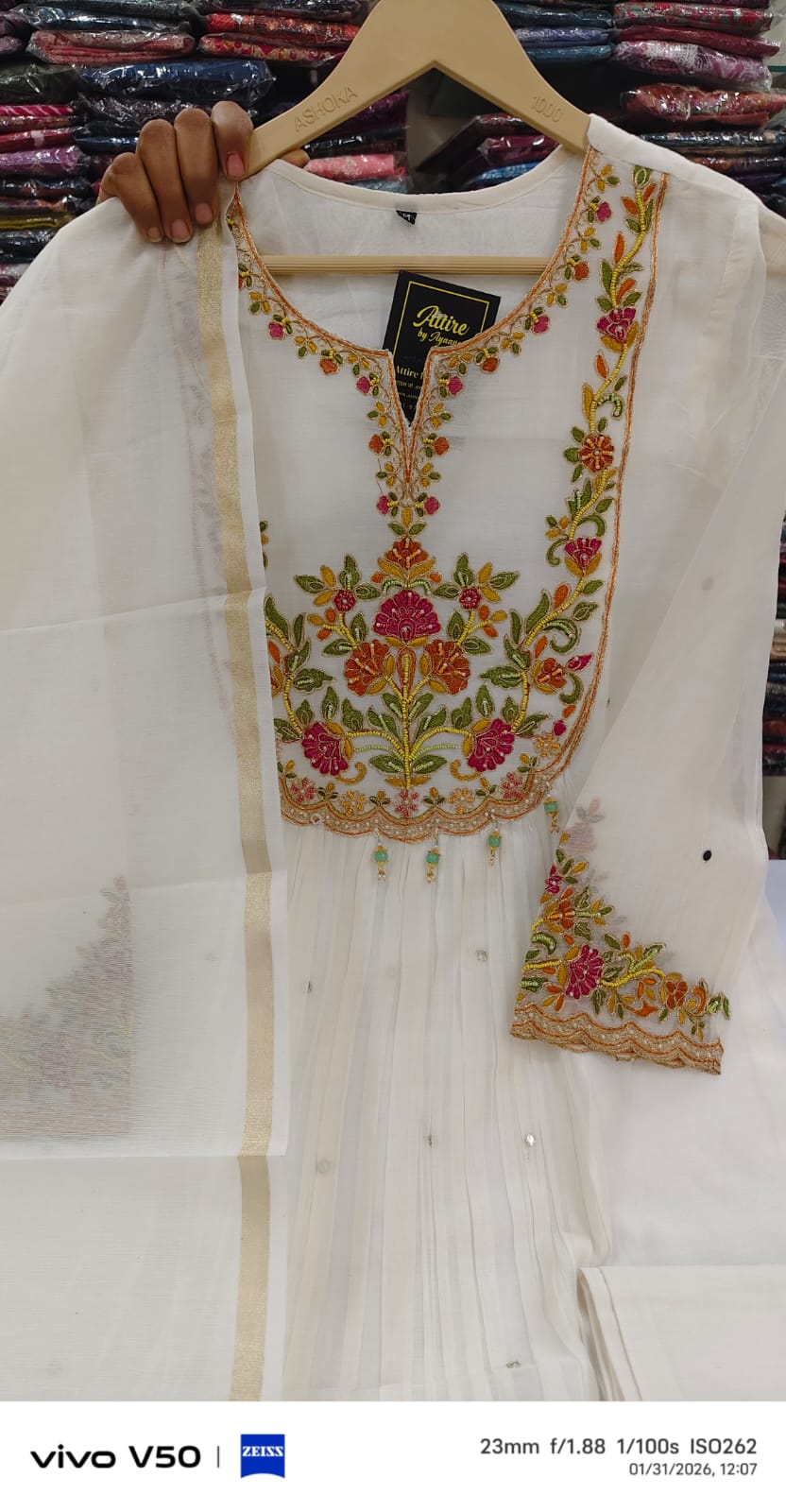 Pure mul chanderi full hand work three piece set (A1770)