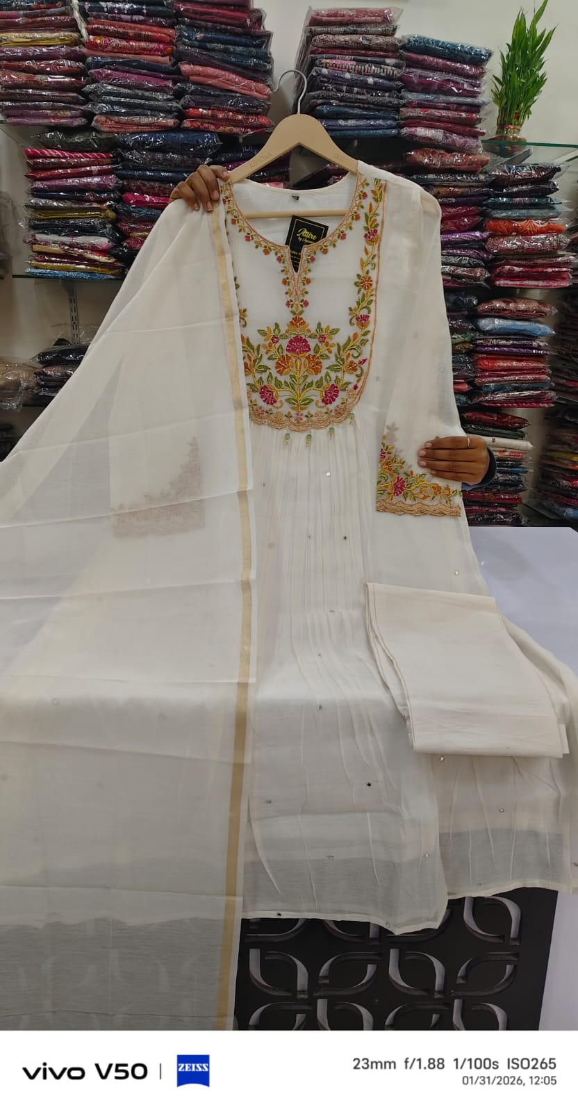 Pure mul chanderi full hand work three piece set (A1770)