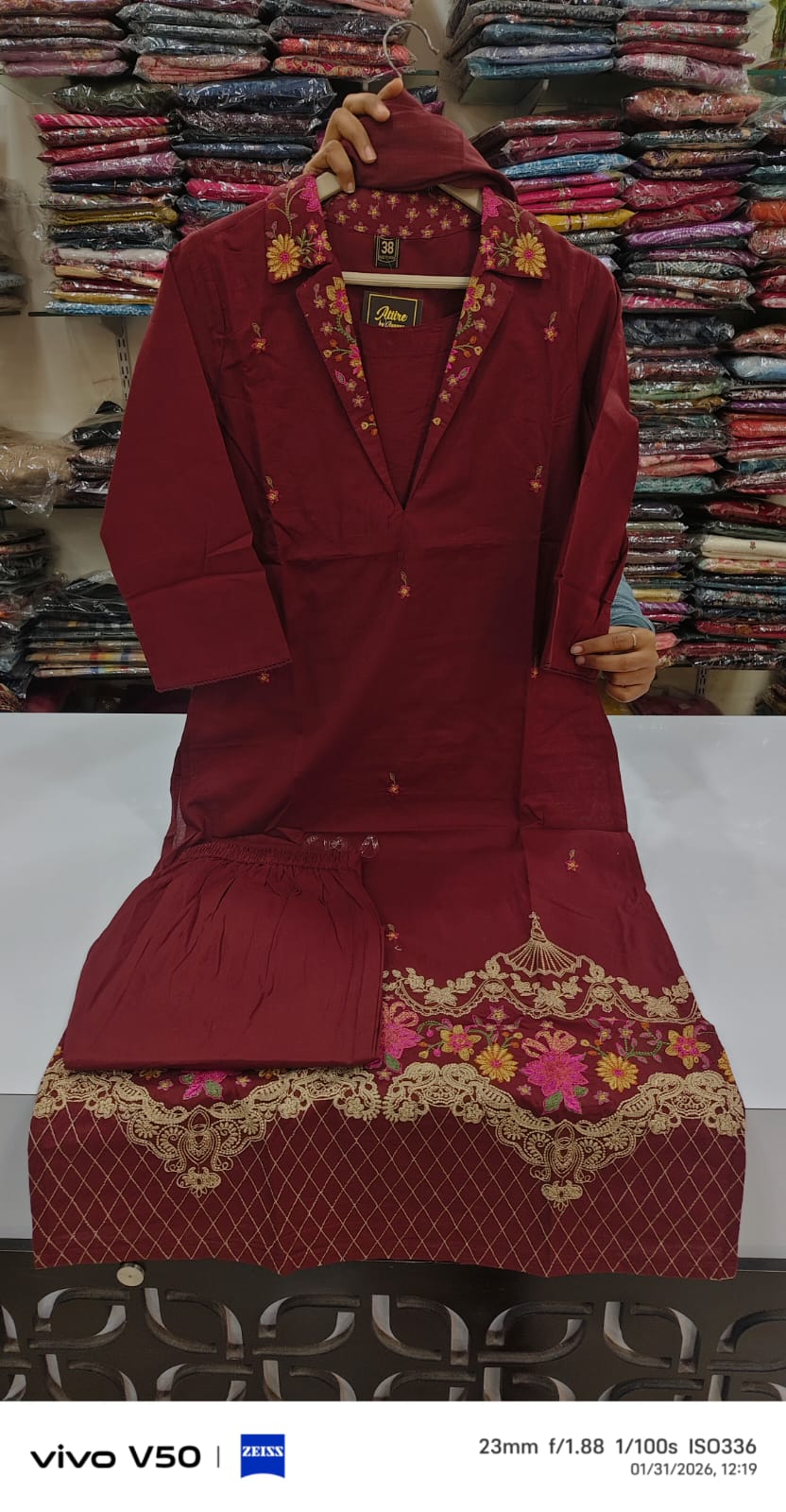 Pure cotton fully thread work three piece set (A1762)